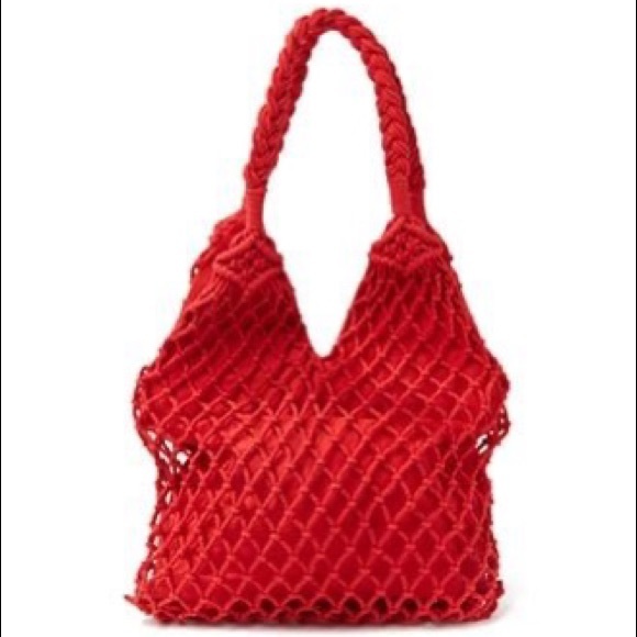red crochet bag